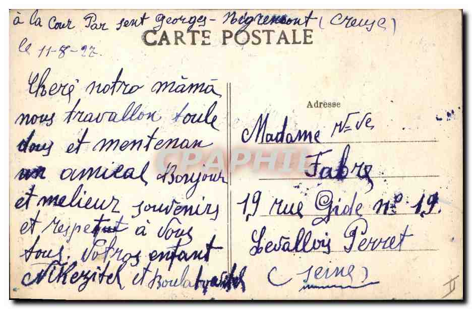 CPA Folklore Types Creusois — Verso