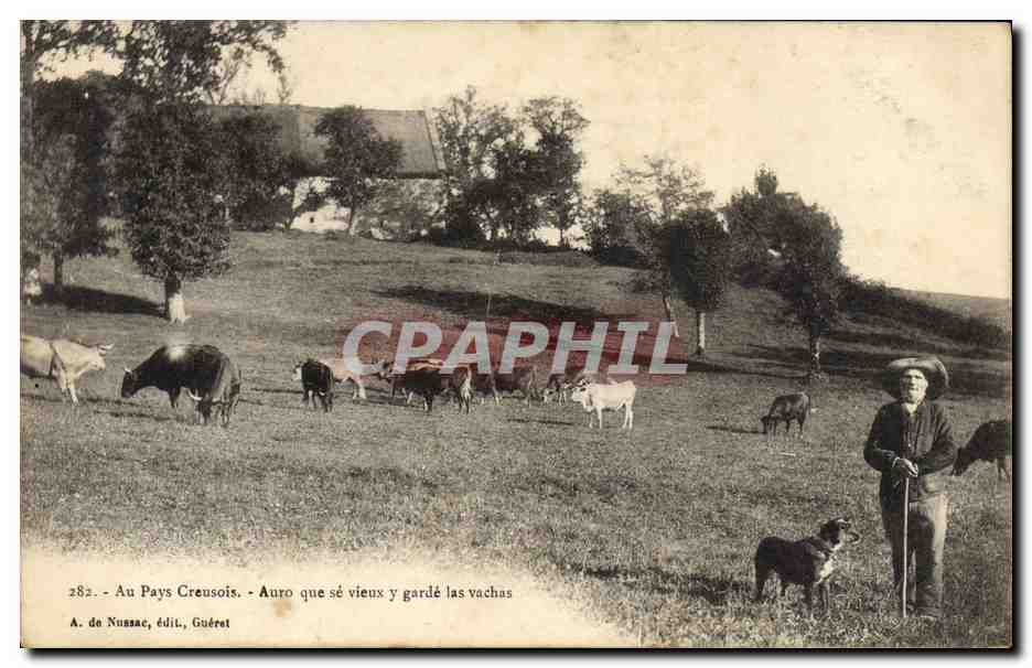 CPA Folklore Au Pays Creusois Berger Vaches Chein