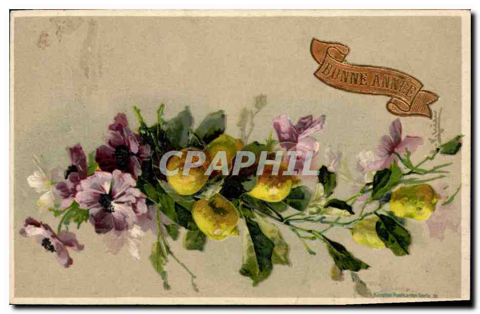 CPA Fantaisie Fleurs Citrons (en relief) 