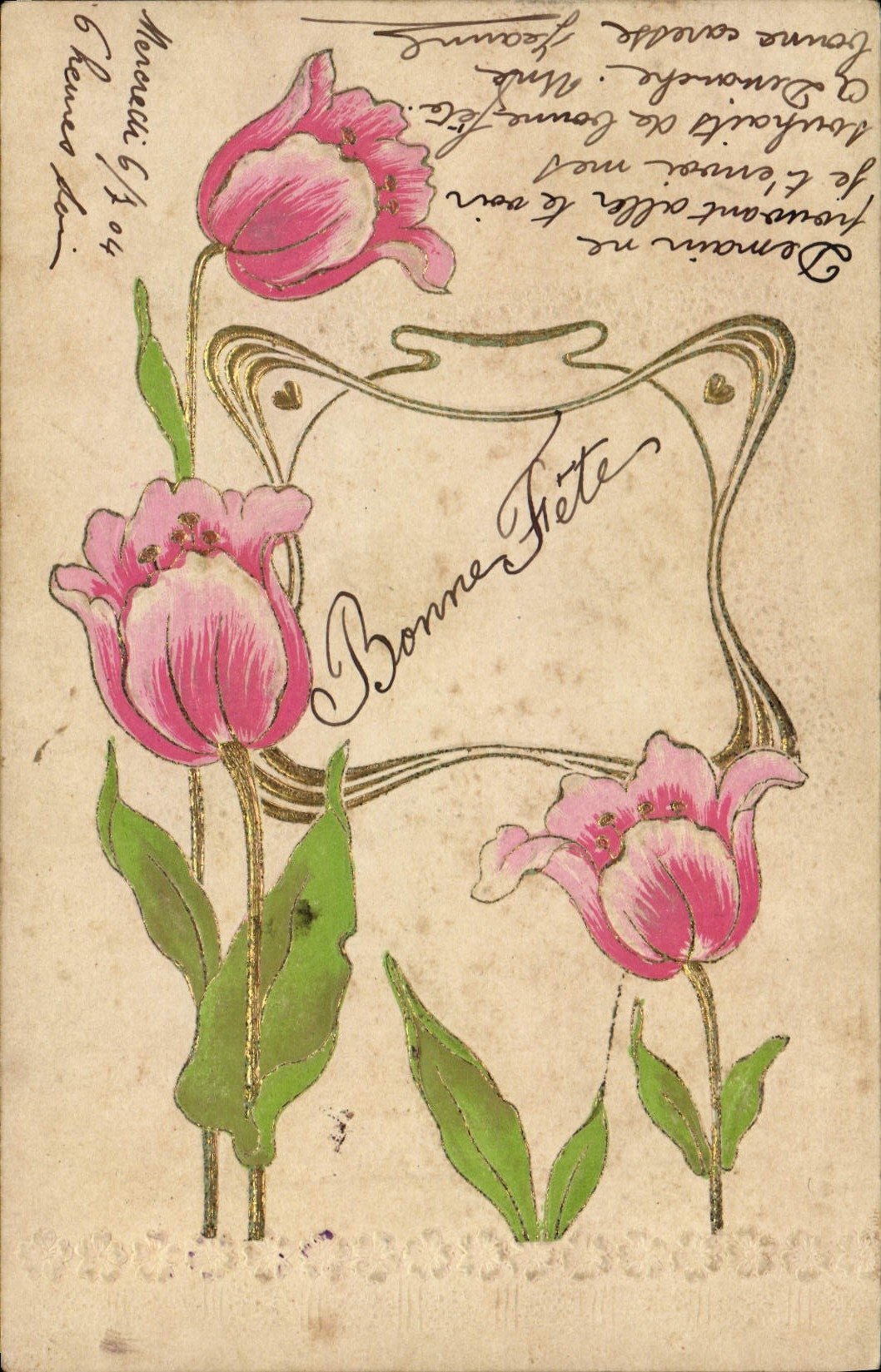 Tulipes roses — Carte de vœux — Carte Postale Levelezó Lap