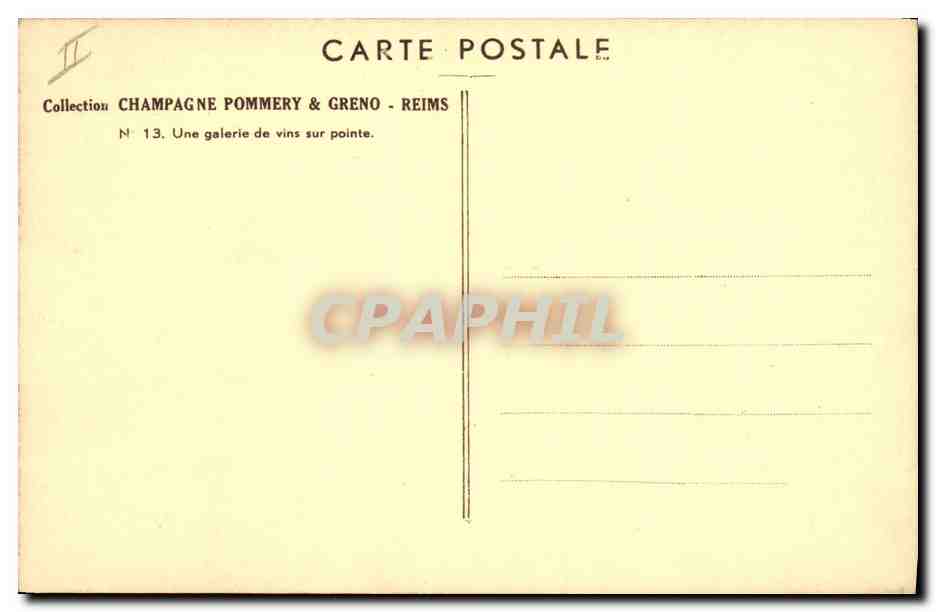 CPA Folklore Vigne Vin Vendanges Champagne Pommery & Greno REims Une galerie de vins sur pointe — Rückseite