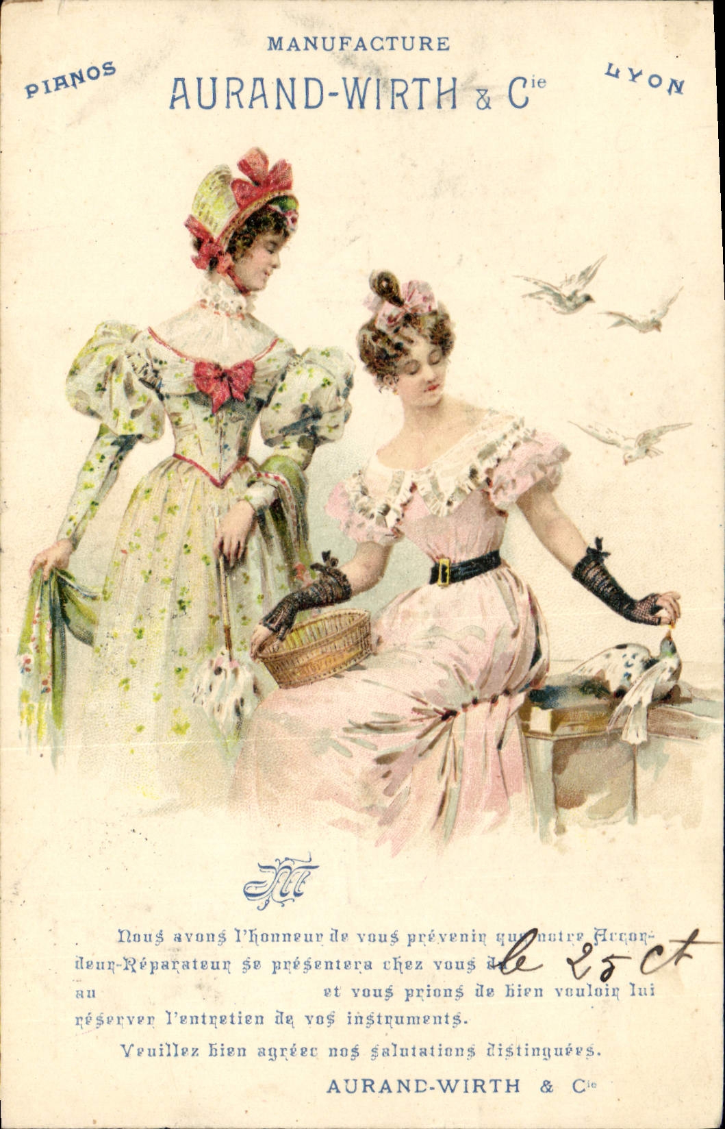 CPA Publicite Manufacture Aurand Wirth & Cie Pianos Lyon Femmes 