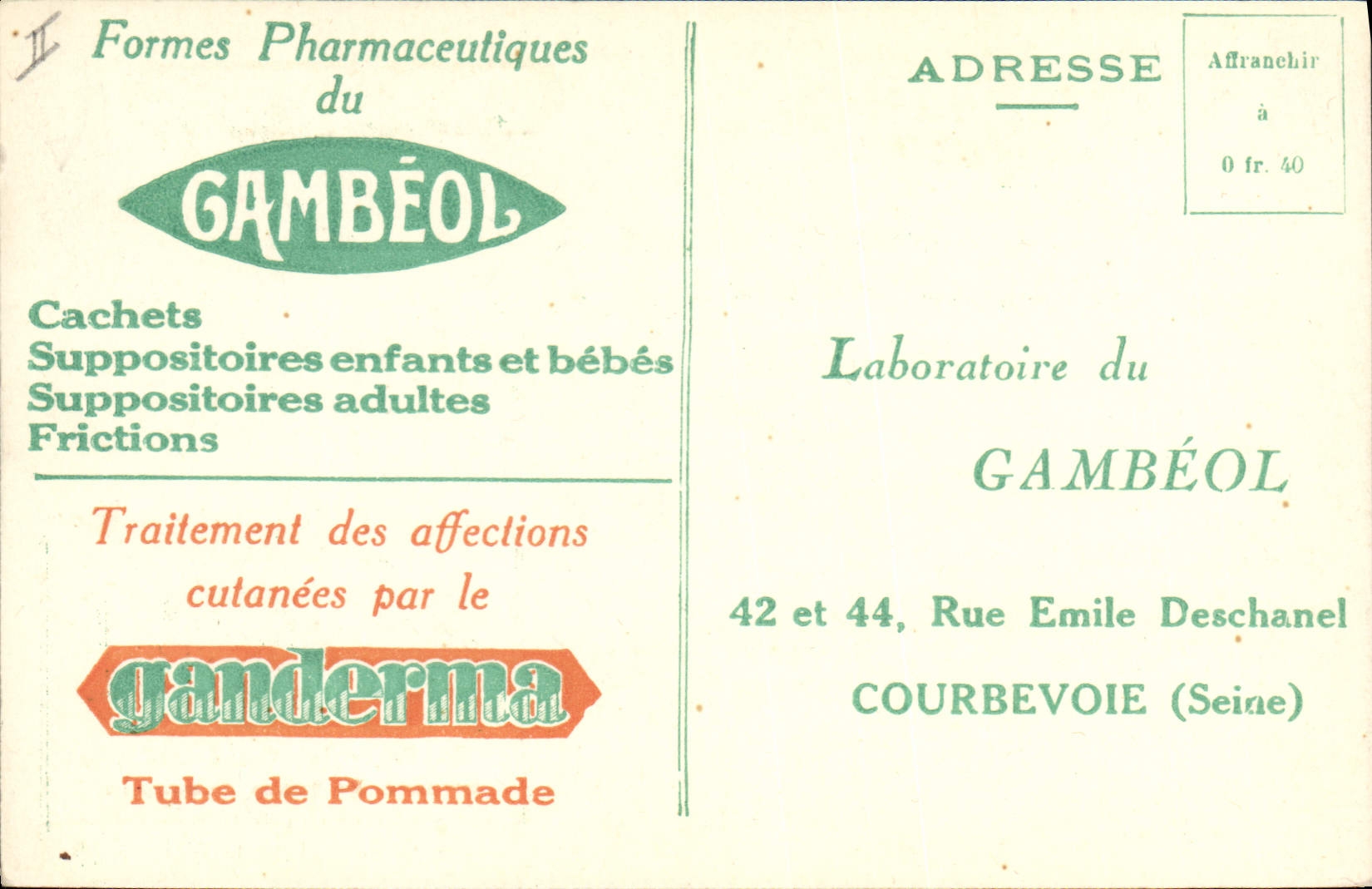 CPA Publicite Laboratoire du Gambeol Rue Emile Deschanel Courbevoie Ganderma