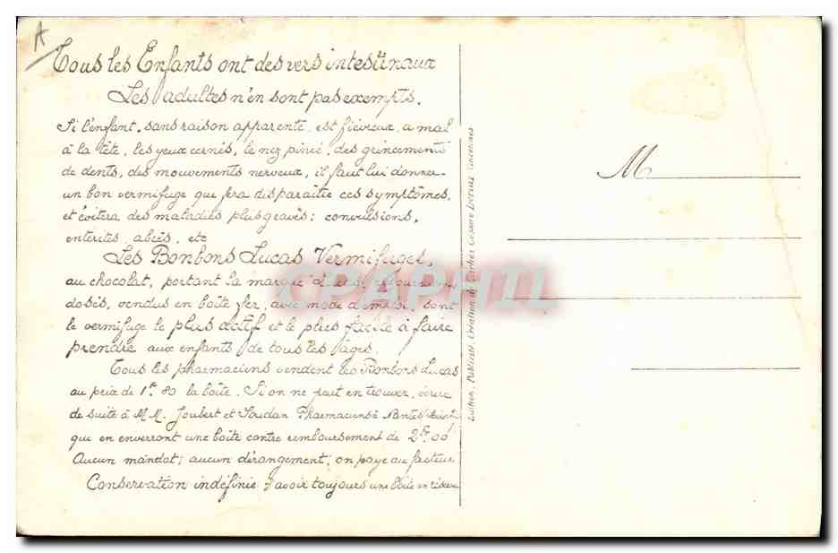 CPA Publicite Enfants Bonbo Luca Pharmacie — Verso