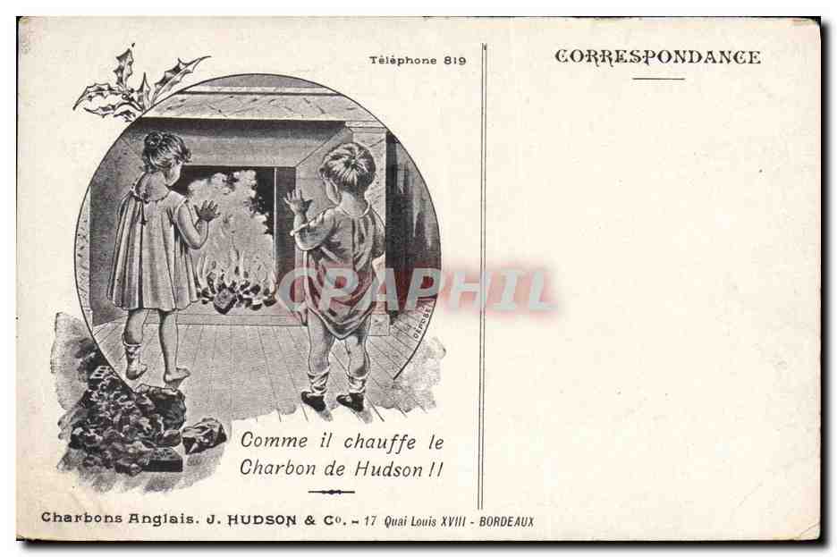 CPA Publicite Comme il chauffe le charbon de Hudson Quai Louis XVIII Bordeaux Enfants