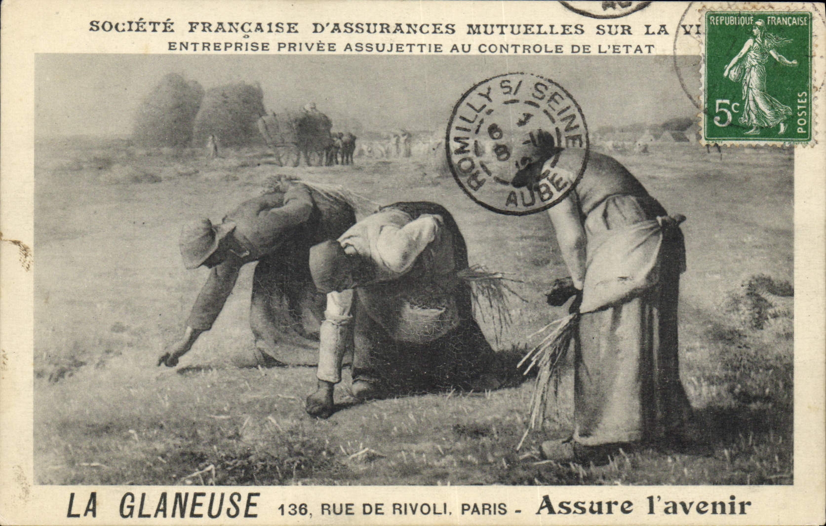 CPA Publicite Assurance La Glaneuse Rue de Rivoli Paris 