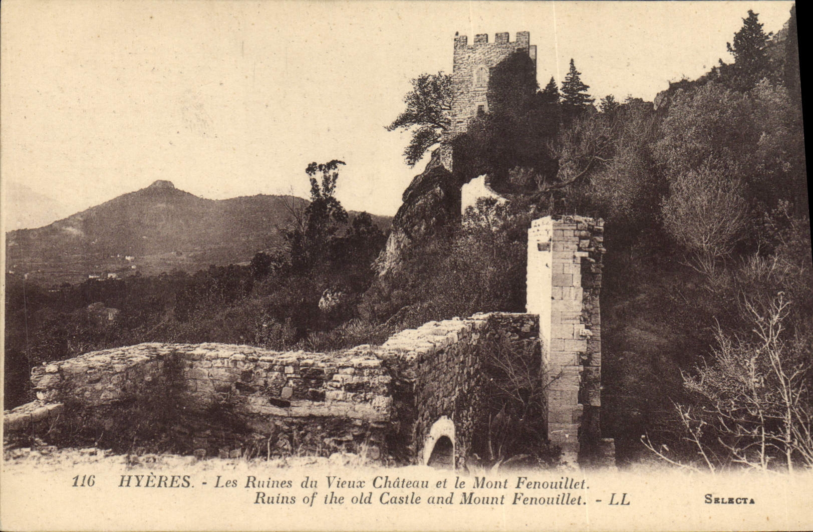 CPA Publicite Hyeres Les ruines du vieux chateau et le Mont Fenouillet Union des Manufactures Elbeuf