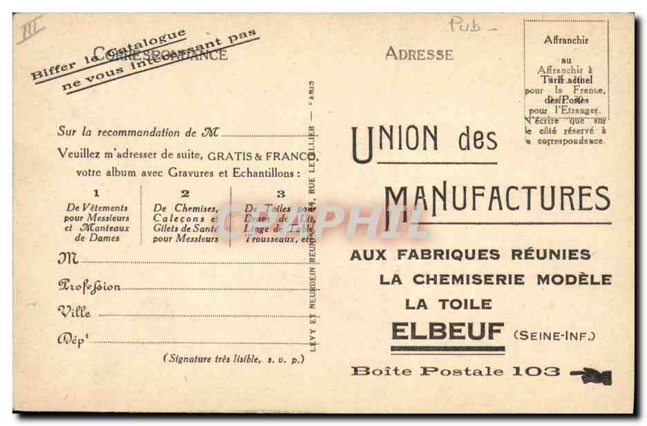 CPA Publicite Hyeres Les ruines du vieux chateau et le Mont Fenouillet Union des Manufactures Elbeuf — Verso