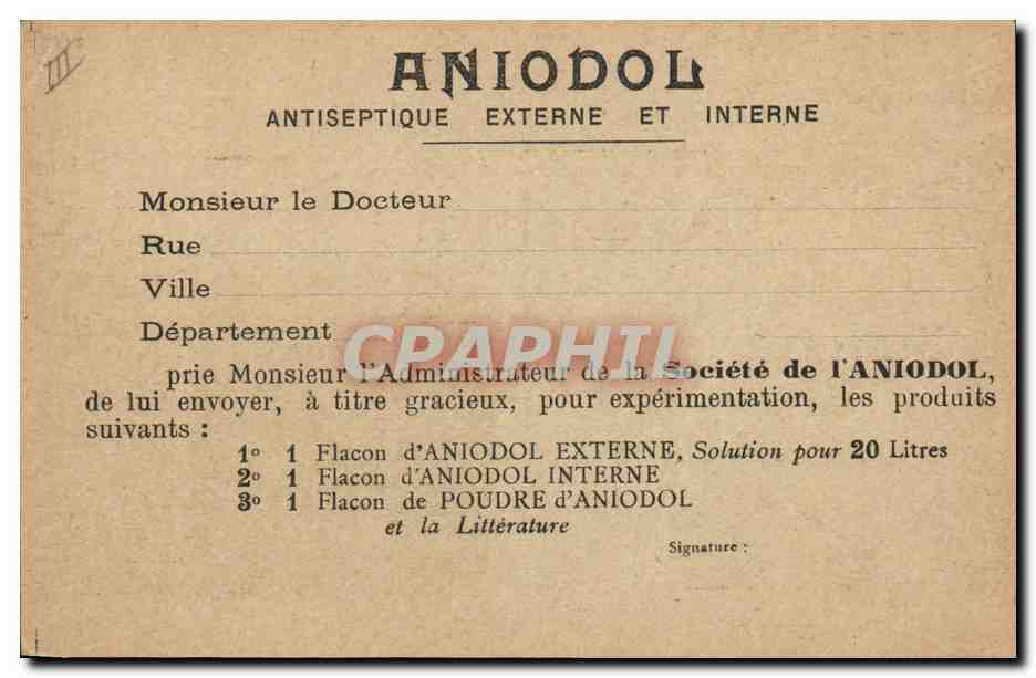 CPA Publicite Societe de l'Aniodol Rue des Mathurins Paris — Rückseite