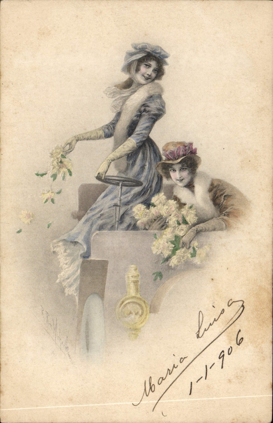 CPA Fantaisie Femmes Illustrateur Automobile
