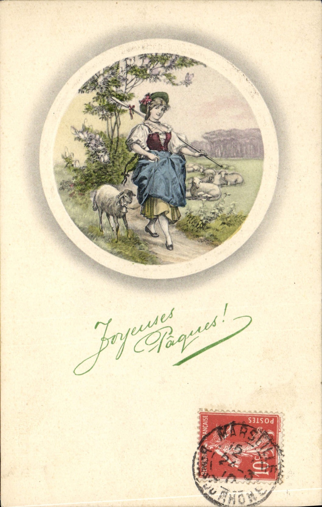 CPA Fantaisie Femme Illustrateur Agneaux 
