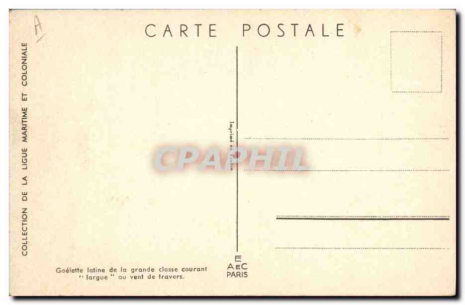 Goélette latine de la grande classe courant "largue" au vent de travers — L. Kaffner — Collection de la Ligue Maritime et Coloniale — Verso