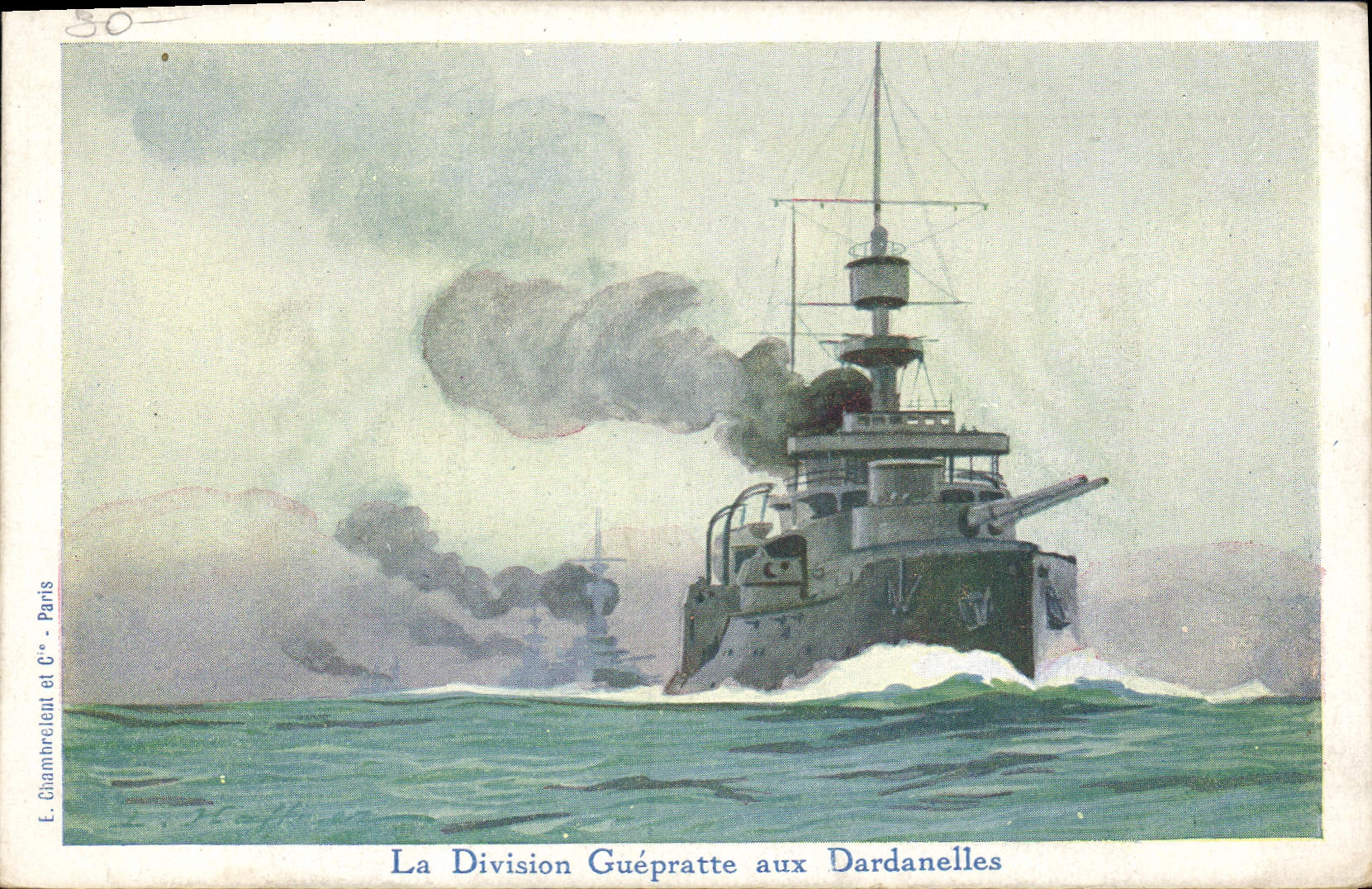 CPA Illustrateur Haffner Bateau de guerre La division Guepratte aux Dardanelles