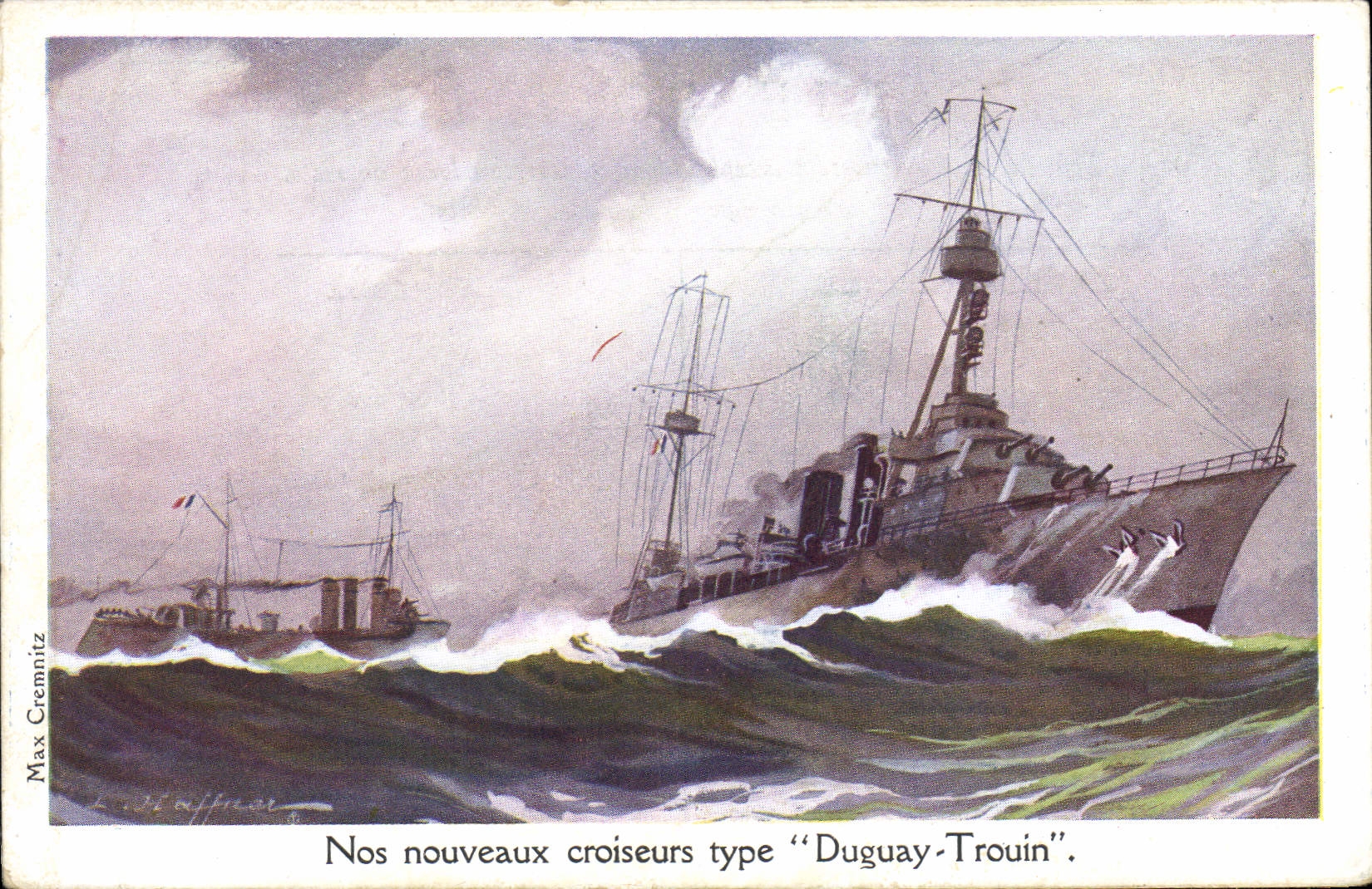 Nos nouveaux croiseurs type "Duguy-Trouin" — illustration de Max Grennitz — Ligue Maritime et Coloniale