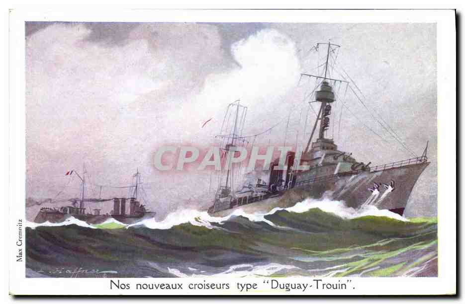Nos nouveaux croiseurs type "Duguy-Trouin" — illustration de Max Grennitz — Ligue Maritime et Coloniale