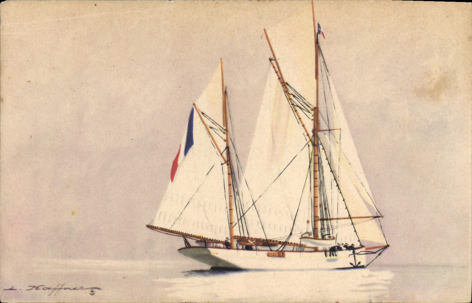 Yacht "Encalminé" — ketch à croisière, grand mat d'artimon devant le gouvernail — L. Haffner
