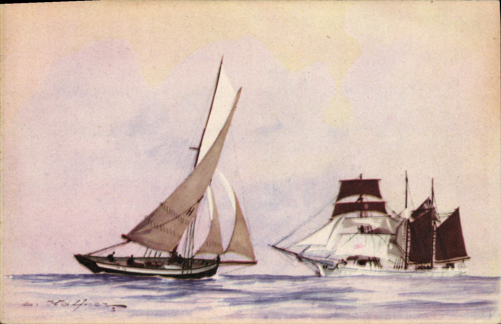 Pilote et Trois Mâts Goélette — Arrivée près de terre — Ligue Maritime et Coloniale, Paris