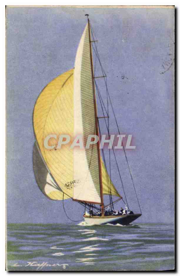 Yacht der Grand Class mit Wind laufend — mit Spinnaker — Verlag AEC Paris