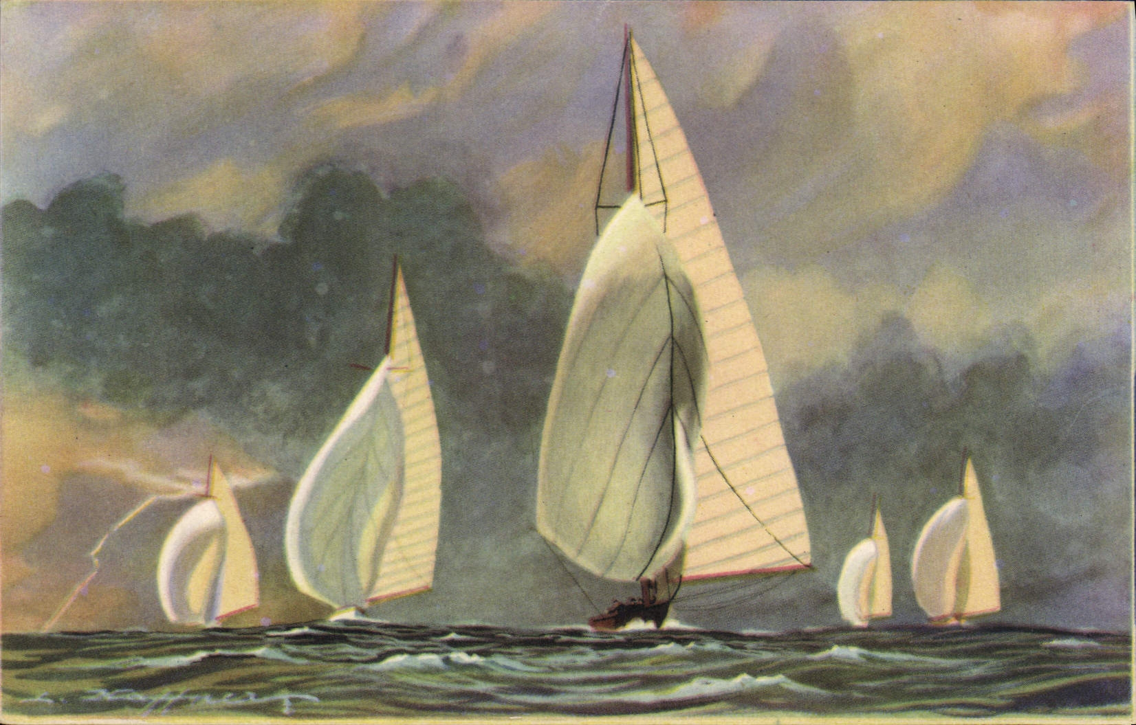 Six mètres de la jauge internationale courant sous leur grand voile et leur Spinnaker — Collection de la Ligue Maritime et Coloniale, Imprimerie AEC, Paris