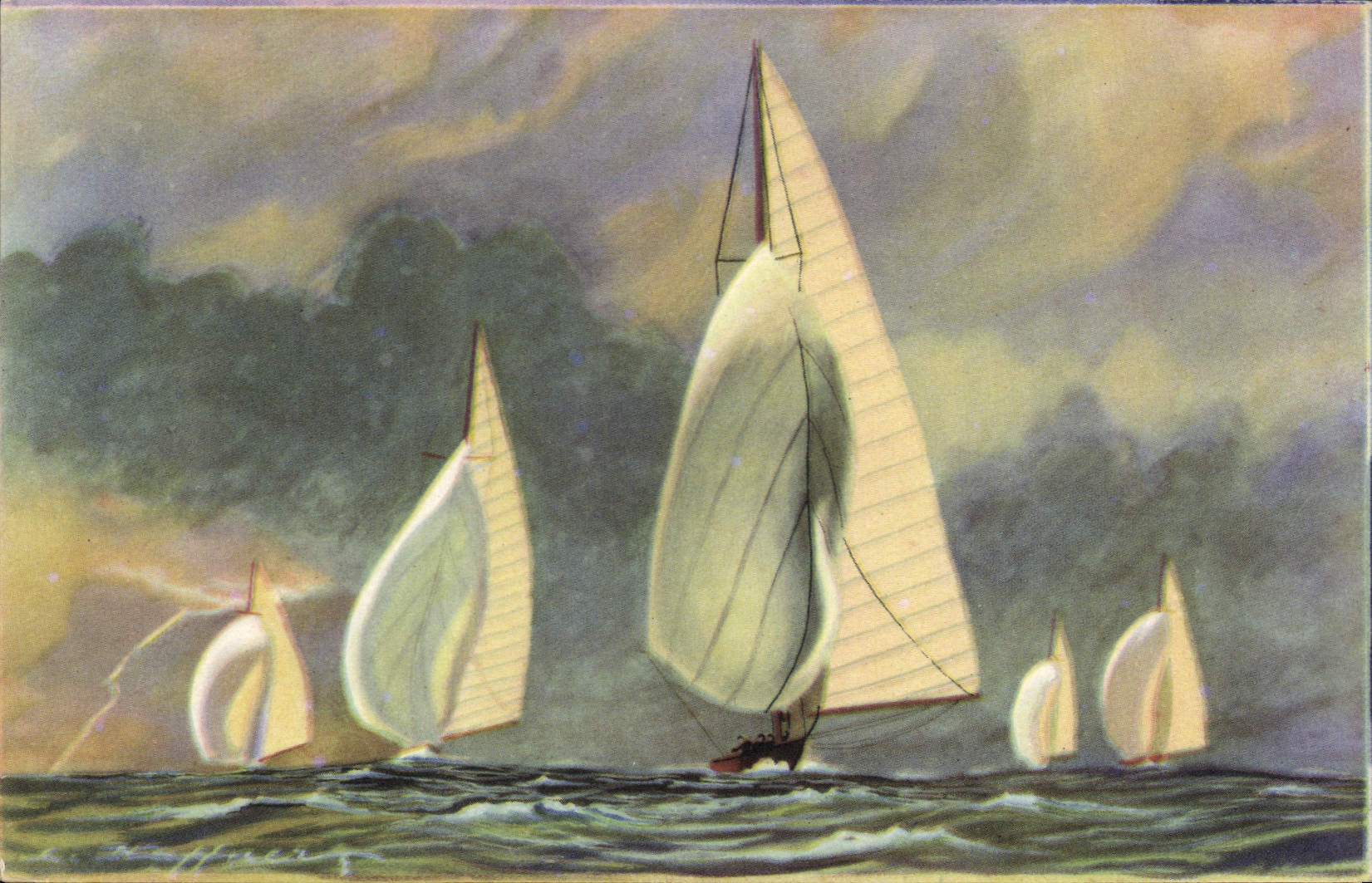 Six mètres de la jauge internationale courant sous leur grand voile et leur Spinnaker — Collection de la Ligue Maritime et Coloniale, Imprimerie E.AeC, Paris