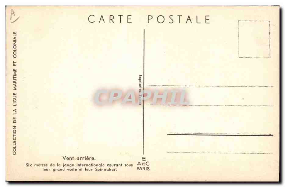Six mètres de la jauge internationale courant sous leur grand voile et leur Spinnaker — L. Hauffner — Collection de la Ligue Maritime et Coloniale — Verso