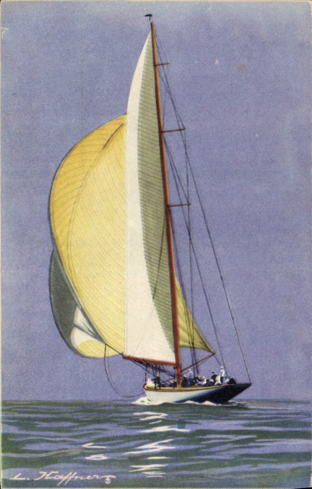 Yacht de la grande classe courant vent arrière avec son spinnaker — L. Haffner — Collection de la Ligue Maritime et Coloniale