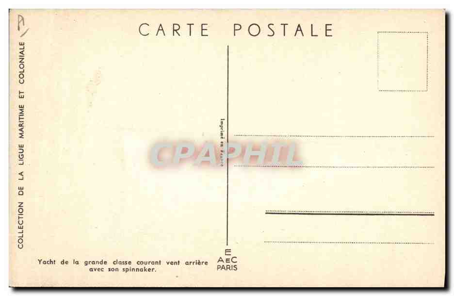 Yacht de la grande classe courant vent arrière avec son spinnaker — L. Haffner — Collection de la Ligue Maritime et Coloniale — Verso