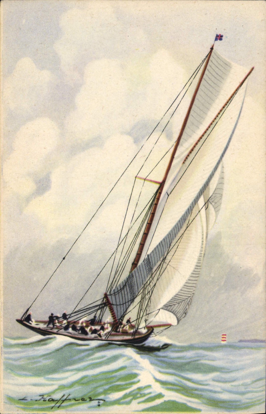 Yacht de la grande classe gréée en côte courant "grand largue" — Collection de la Ligue Maritime et Coloniale — Imprimerie AEC Paris