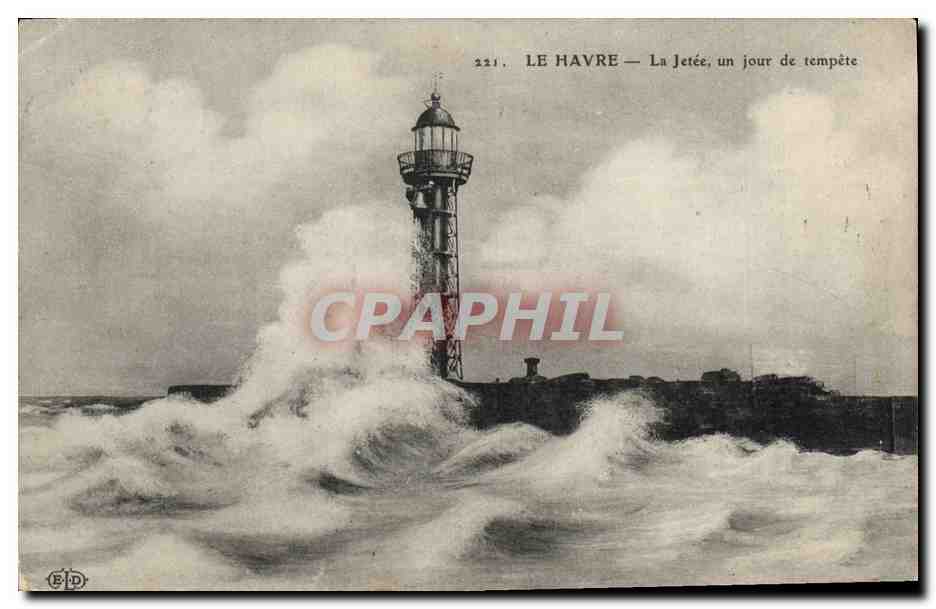 CPA Phare Le Havre La jetee un jour de tempete