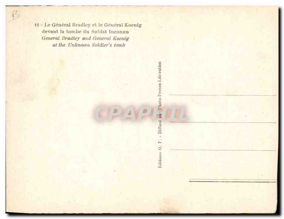 CPM Militaria Le general Bradley et le general Koenig devant la tombe du soldat inconnu — Rückseite