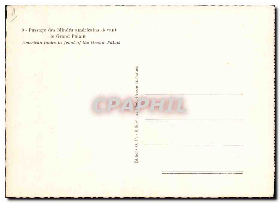 CPM Militaria Paris Passage des blindes americains devant le Grand Palis — Rückseite