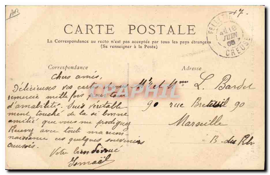 CPA Folklore Type du Centre Une jeune Creusoise — Verso