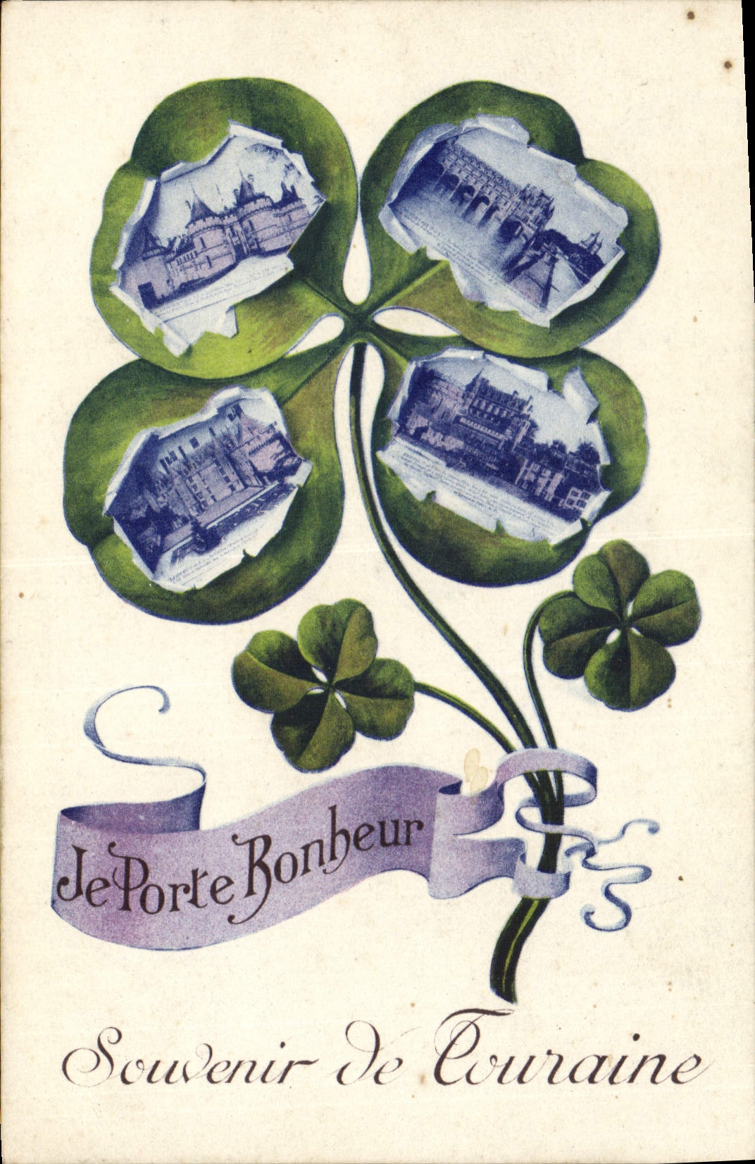 CPA Folklore Souvenir de Touraine Fleurs Chateaux