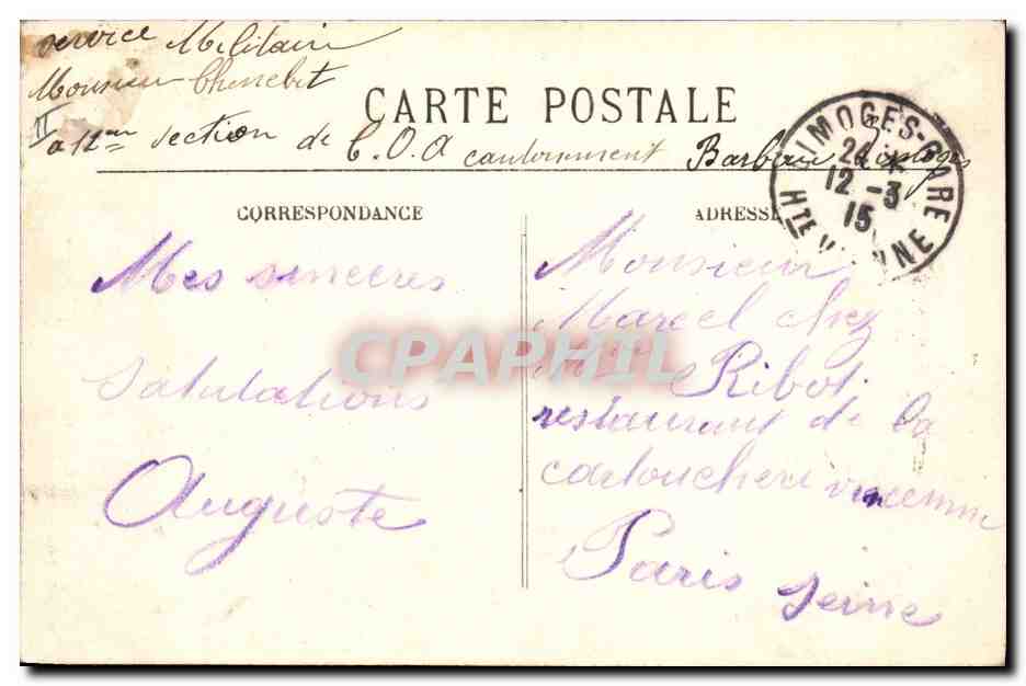 CPA Folklore Limousine en Barbichet — Verso