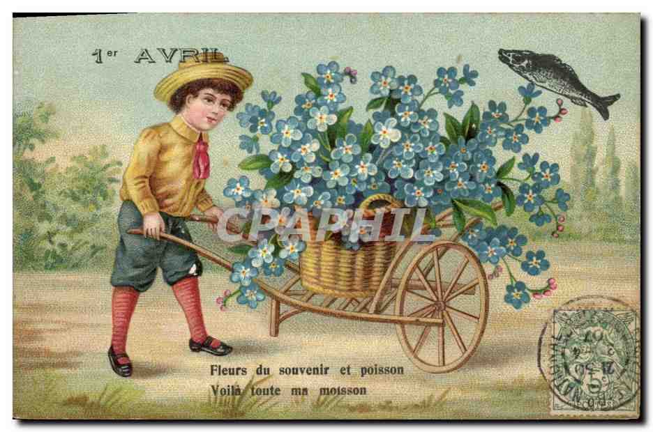 CPA Fantaisie Fleurs Enfant Poisson