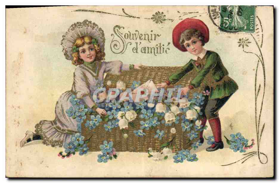 CPA Fantaisie Fleurs Enfants Muguet