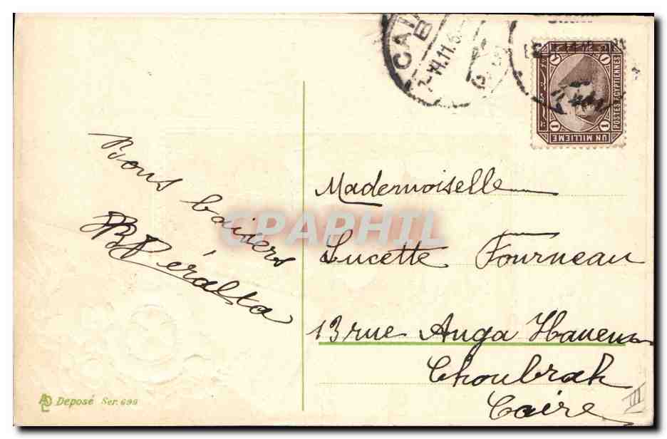 CPA Fantaisie Fleurs Enfants Trefle Poupee — Verso