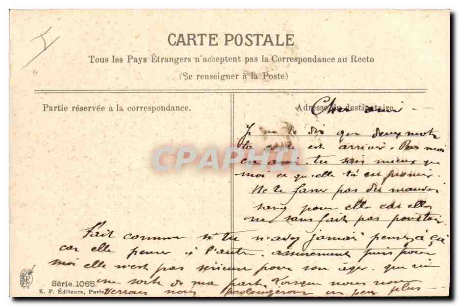 Rose — souvenir — K. F. Éditeurs, Paris, Série 1065 — Rückseite