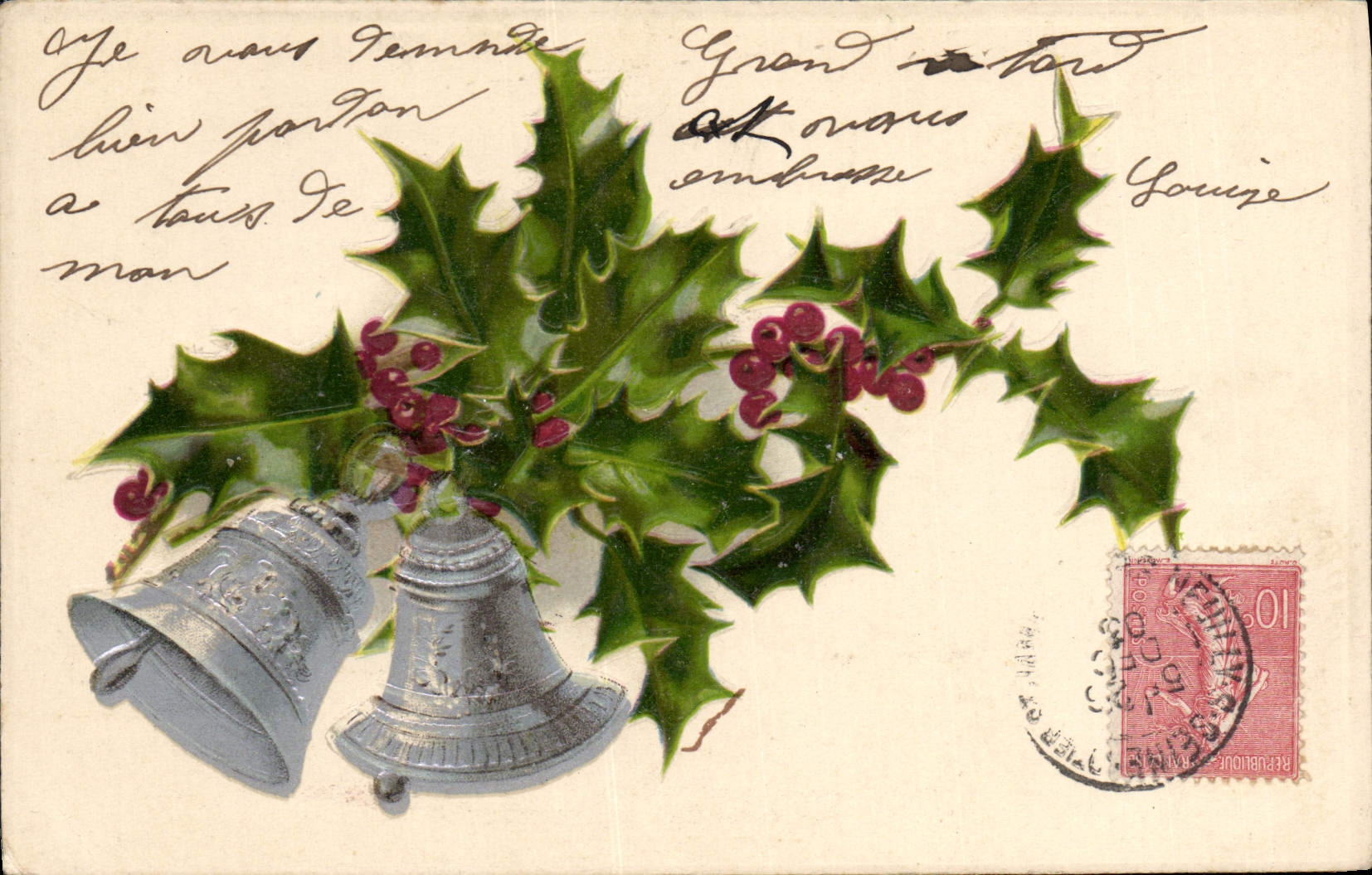 CPA Fantaisie Fleurs Cloches Houx