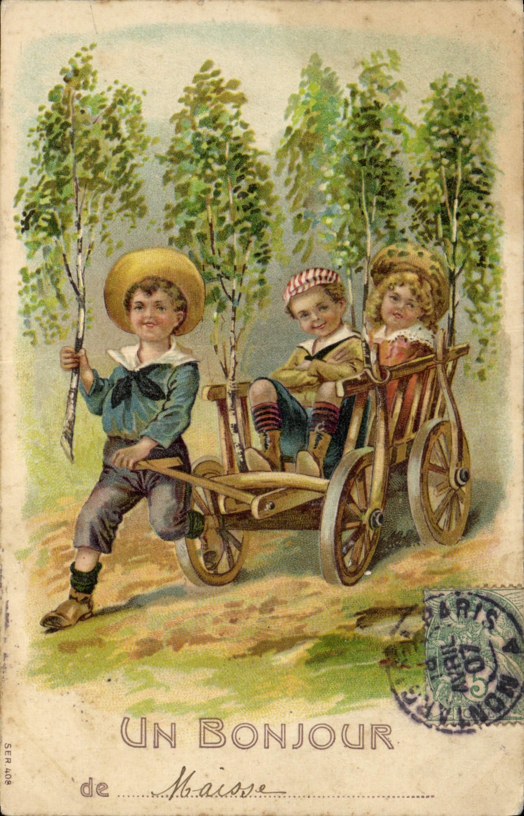 Enfants dans un chariot — Un Bonjour de Maïsse — Série SER 408