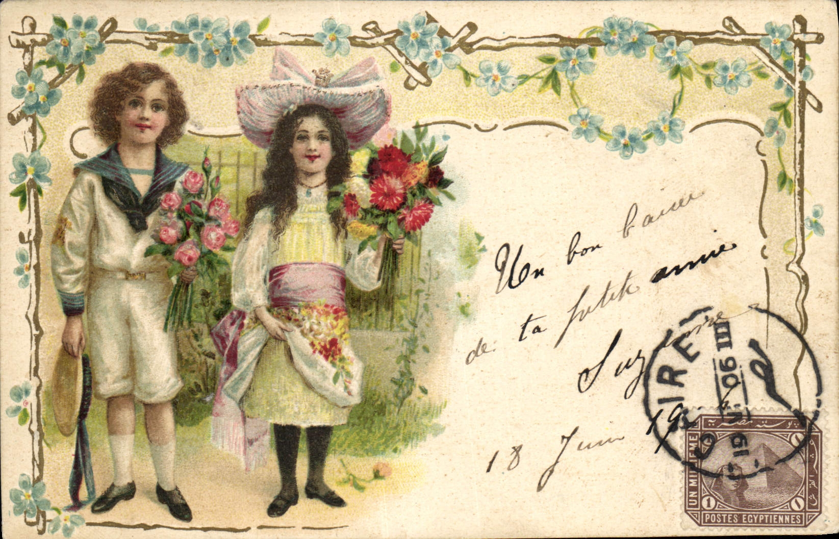 CPA Fantaisie Fleurs Enfants