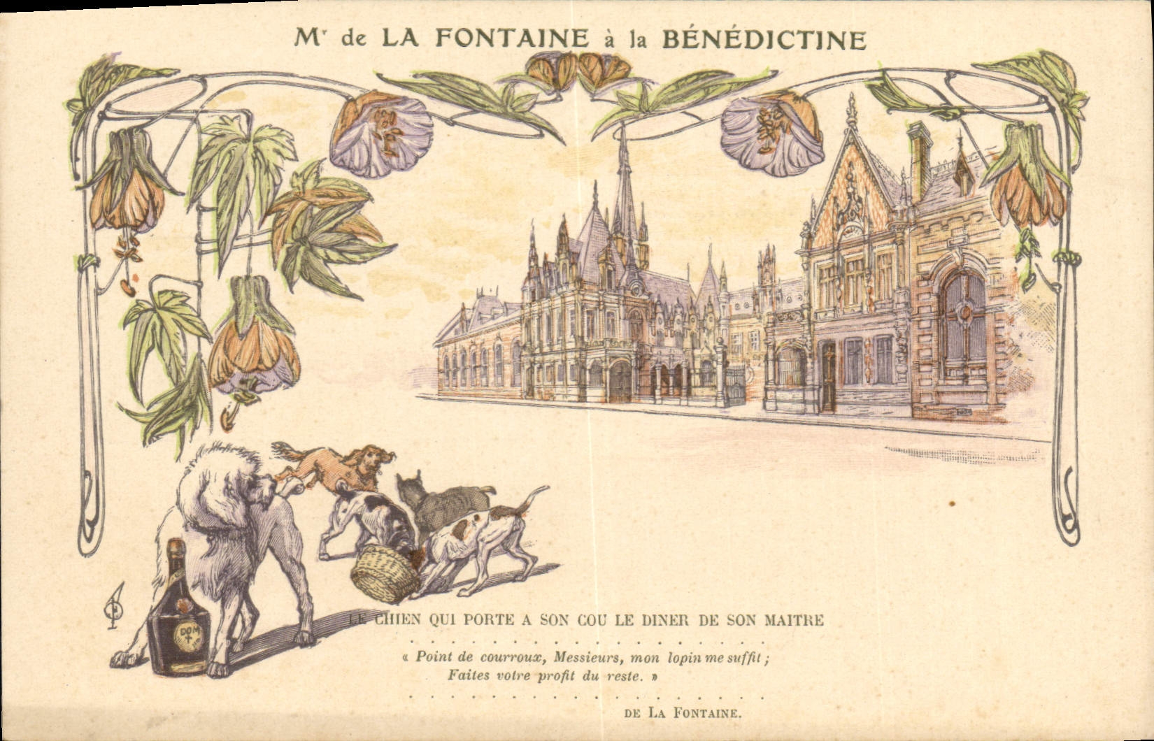 CPA Publicite La Fontaine a la Benedictine Chien Chiens