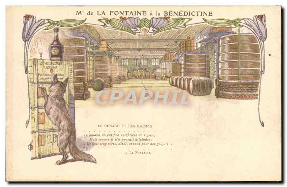 CPA Publicite La Fontaine a la Benedictine Le renard et les raisins 