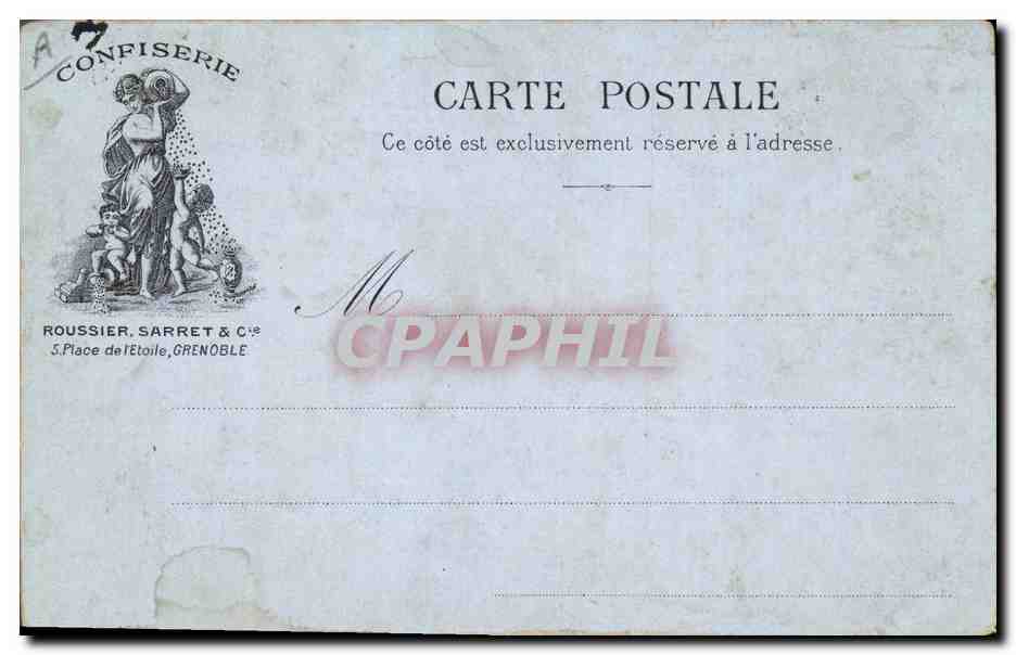CPA Publicite Confiserie Roussier Sarret & Cie Grenoble Le lion et le rat — Rückseite