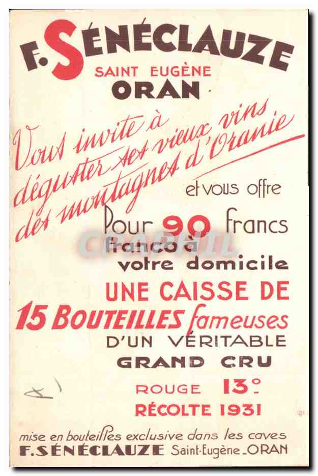 F. Sénéclauze — Vins d'Oranie — Édition 1931 — Verso