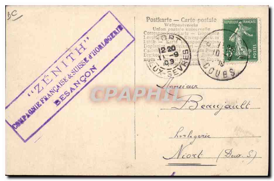 CPA Publicite Montre Zenith Grand Prix Paris 1900 Ballon dirigeable — Verso