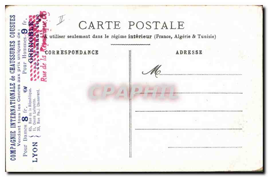 CPA Publicite Compagnie internationale de chaussures Cousues — Verso