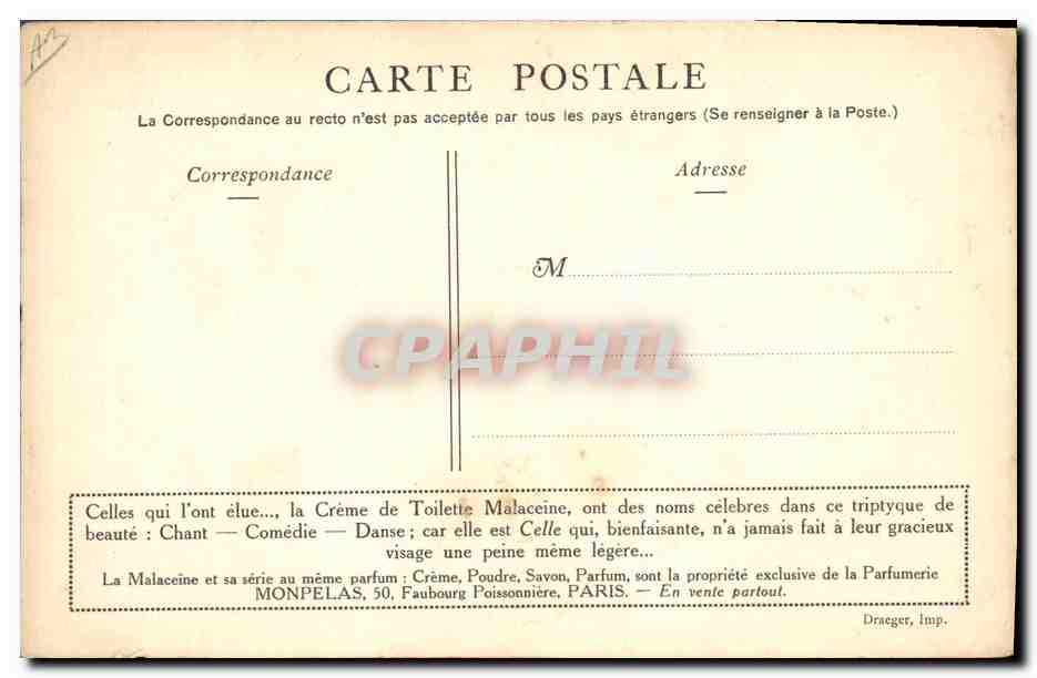 CPA Publicite Malaceine — Verso