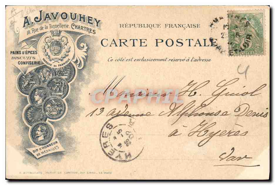 CPA Publicite Cathedrale Javouhey Rue de la Tonnellerie Chartres — Rückseite