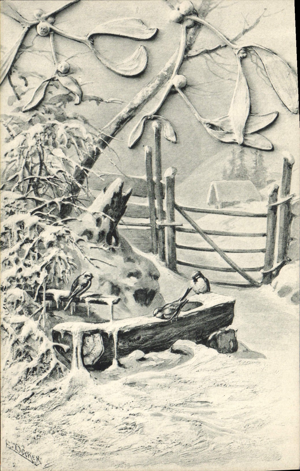 Paysage hivernal avec oiseaux — dessin de K. ZODOMER — éditeur M. M. Vienne